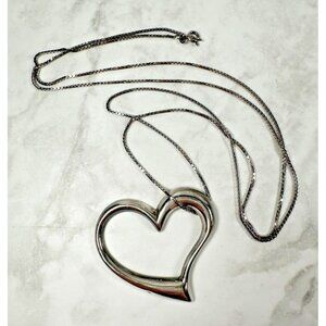 Sterling Necklace with Large Open Heart Pendant on a Sweater Length Chain - 36"